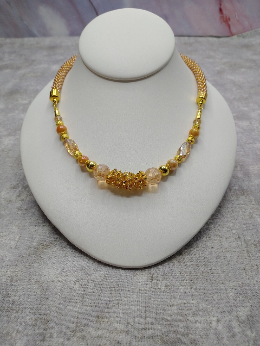 New Hand Crafted Spiral Bead Crochet Necklace, Cluster Beaded Necklace